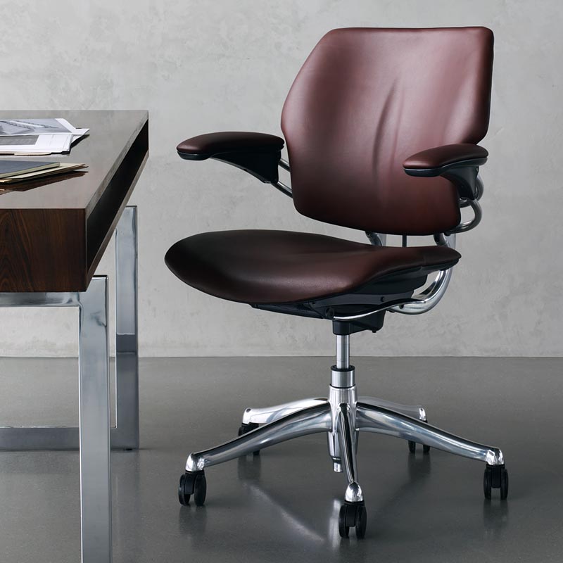 humanscale freedom task chair in leather and polished aluminum frame