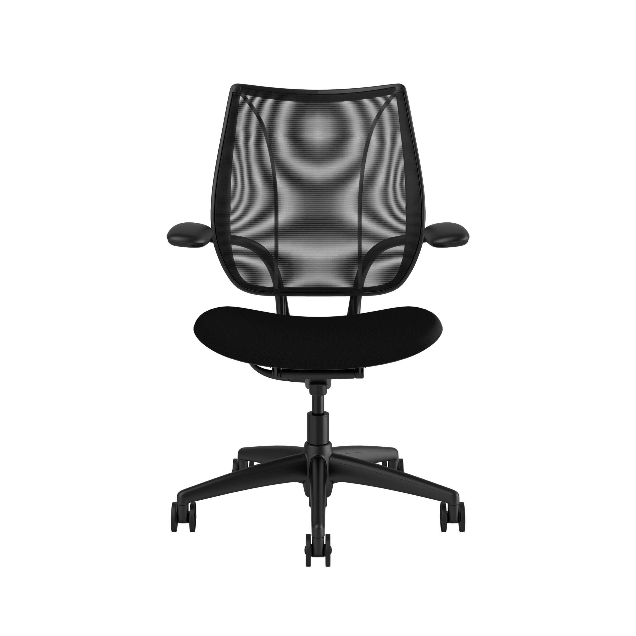 Humanscale Liberty Chair quickship version in all black using fourtis black fabric - front view