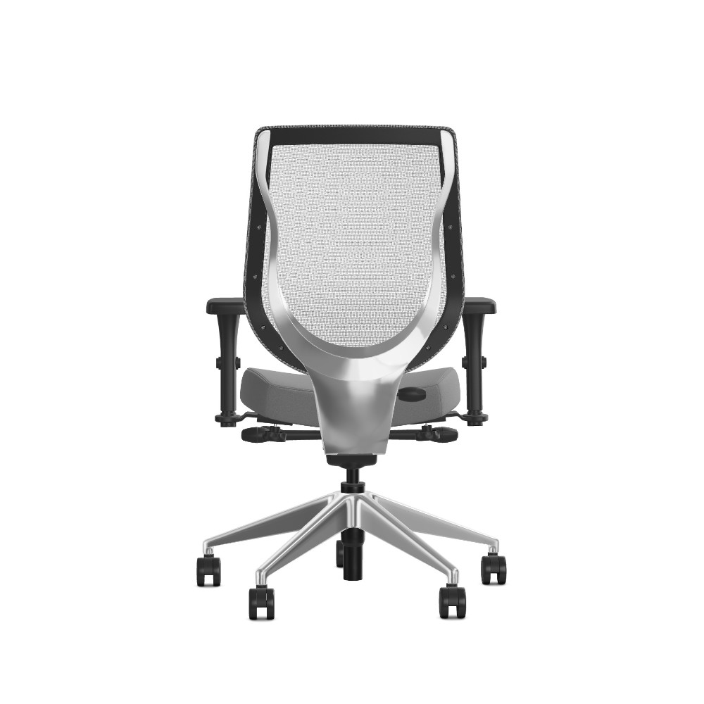 Back view of you chair by allseating in polished aluminum frame