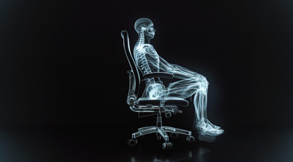 x-ray of man sitting on a chair